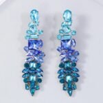1 Pair Luxury Exaggerated Glass Rhinestone Gradient Color Dangle Earrings, Suitable For Party, Wedding, Holiday