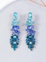 1 Pair Luxury Exaggerated Glass Rhinestone Gradient Color Dangle Earrings, Suitable For Party, Wedding, Holiday
