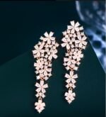 Gold Plated Nude Pink Cubic Zirconia Long Drop Flower Earrings for Women Wedding - Image 3