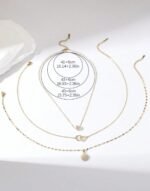 3pcs Fashionable & Luxurious Double-Ring Pendant Necklace Set With Cubic Zirconia Inlaid Flowers, Stainless Steel Chain - Image 3