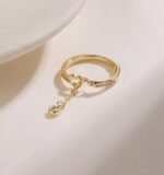 Creative Hollow Heart Shaped Tasseled Gold-Plated Cubic Zirconia Adjustable Open Ring, Jewelry Gift With Box For Daily Wear, Party. Style: Elegant Occasion: Daily Element: Heart Gender: Women Material: Copper - Image 3