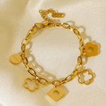 Square & Flower Charm Bracelet