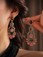 Flower Statement Pink Earrings - Image 2
