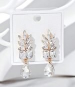 Blush Crystal Leaf Drop Earrings - Image 2
