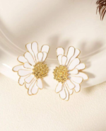 Bold Floral Earrings - in white and peach colors - Image 4