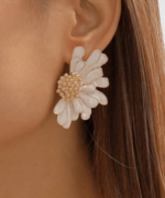 Bold Floral Earrings - in white and peach colors - Image 3