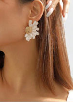 Bold Floral Earrings - in white and peach colors - Image 5