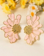 Bold Floral Earrings - in white and peach colors - Image 7