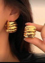 Sculpted Gold Stud Earrings - Image 3