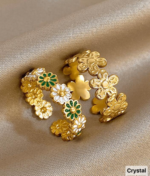 18K Gold Plated Adjustable Flower Shaped Finger Ring Set - Image 5