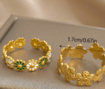 18K Gold Plated Adjustable Flower Shaped Finger Ring Set - Image 3