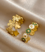 18K Gold Plated Adjustable Flower Shaped Finger Ring Set - Image 4