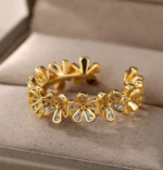 18K Gold-Plated Tiny Flower Adjustable Finger Ring - Image 4