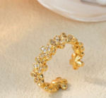 18K Gold-Plated Tiny Flower Adjustable Finger Ring - Image 3