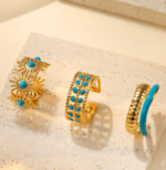 3pcs Stainless Steel Blue Oil Drop Finger Ring Set
