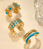 3pcs Stainless Steel Blue Oil Drop Finger Ring Set - Image 2