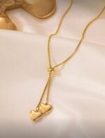 Double Heart Pendant Adjustable 18k Gold Plated - Image 5