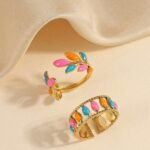 18K Gold Plated Stainless Steel Ocean-Themed Adjustable Finger Ring (4 collections) - Image 2