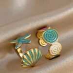 18K Gold Plated Stainless Steel Ocean-Themed Adjustable Finger Ring (4 collections) - Image 5
