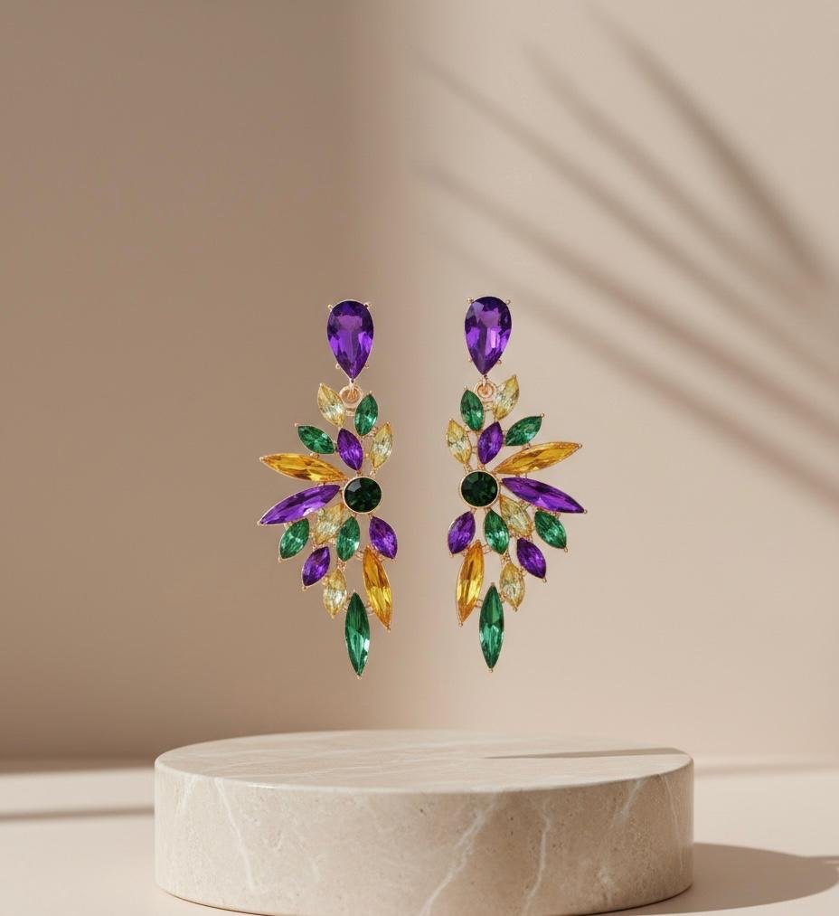 STATEMENT EARRING5 Vibrant Purple, Green & Yellow Statement Earrings - Image 1