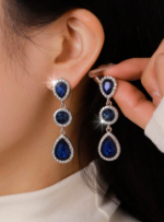 Navy Blue Drops Statement Earrings - Image 2