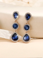 Navy Blue Drops Statement Earrings - Image 3