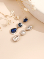 Navy Blue Drops Statement Earrings - Image 4