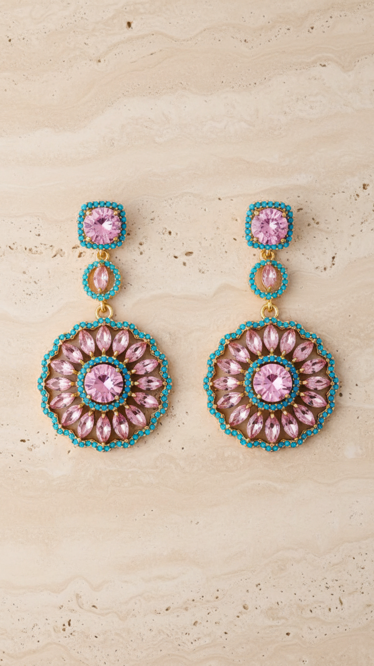 pomelli-image-1 Crystals and Turquoise Earring - Image 1