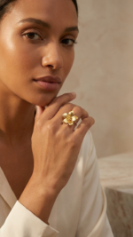 18K Gold Plated - Cherry Blossom Finger Ring - Image 3