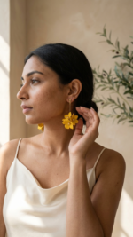 Yellow Floral Teardrop Earrings