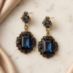 Navy blue stone Decor Drop Earrings
