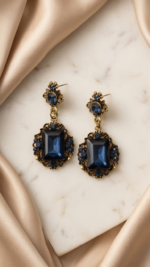 Navy blue stone Decor Drop Earrings