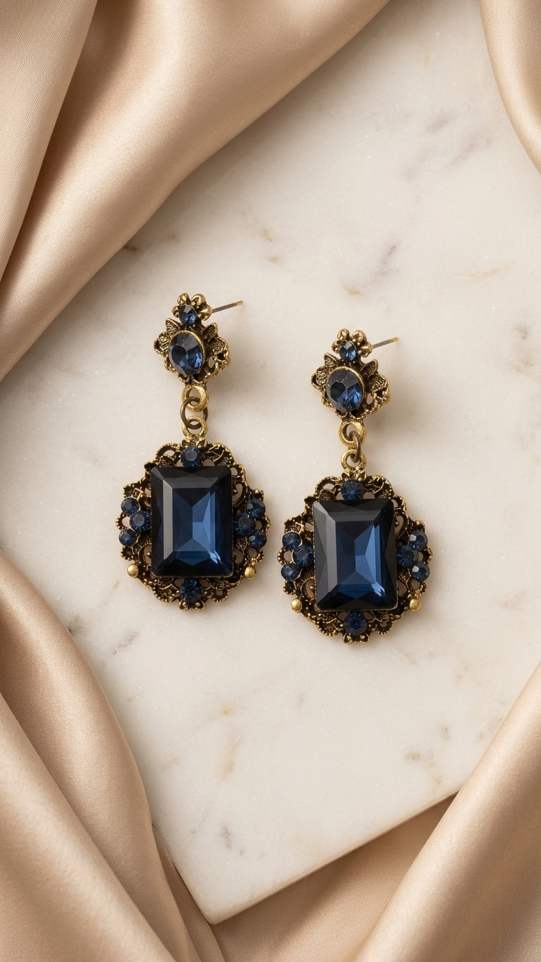 pomelli_photoshoot_image_9_16_0718 (15) Navy blue stone Decor Drop Earrings - Image 1