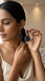 Navy blue stone Decor Drop Earrings - Image 2