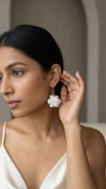 Flower Petal Geometric Long Dangle Earrings - Image 7