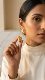 Sculpted Gold Stud Earrings - Image 2