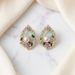 Oval Pearl Flower Earrings
