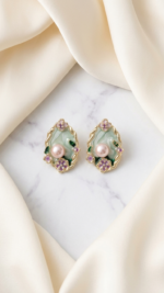 Oval Pearl Flower Earrings