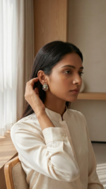 Oval Pearl Flower Earrings - Image 3