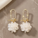 White Floral Pearl Dangle Earrings