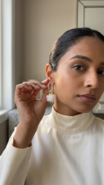 White Floral Pearl Dangle Earrings - Image 2