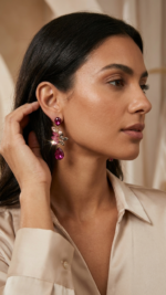 Teardrop Shaped Colorful Floral stone Earrings - Image 2