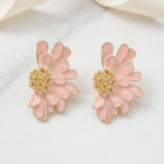 Bold Floral Earrings - in white and peach colors