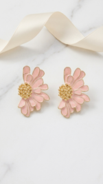 Bold Floral Earrings - in white and peach colors
