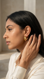 18K Gold Plated C-Shaped Stud Earrings - Image 2