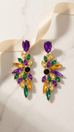Vibrant Purple, Green & Yellow Statement Earrings - Image 3