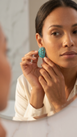 Turquoise Cluster Hoop Earrings - Image 3