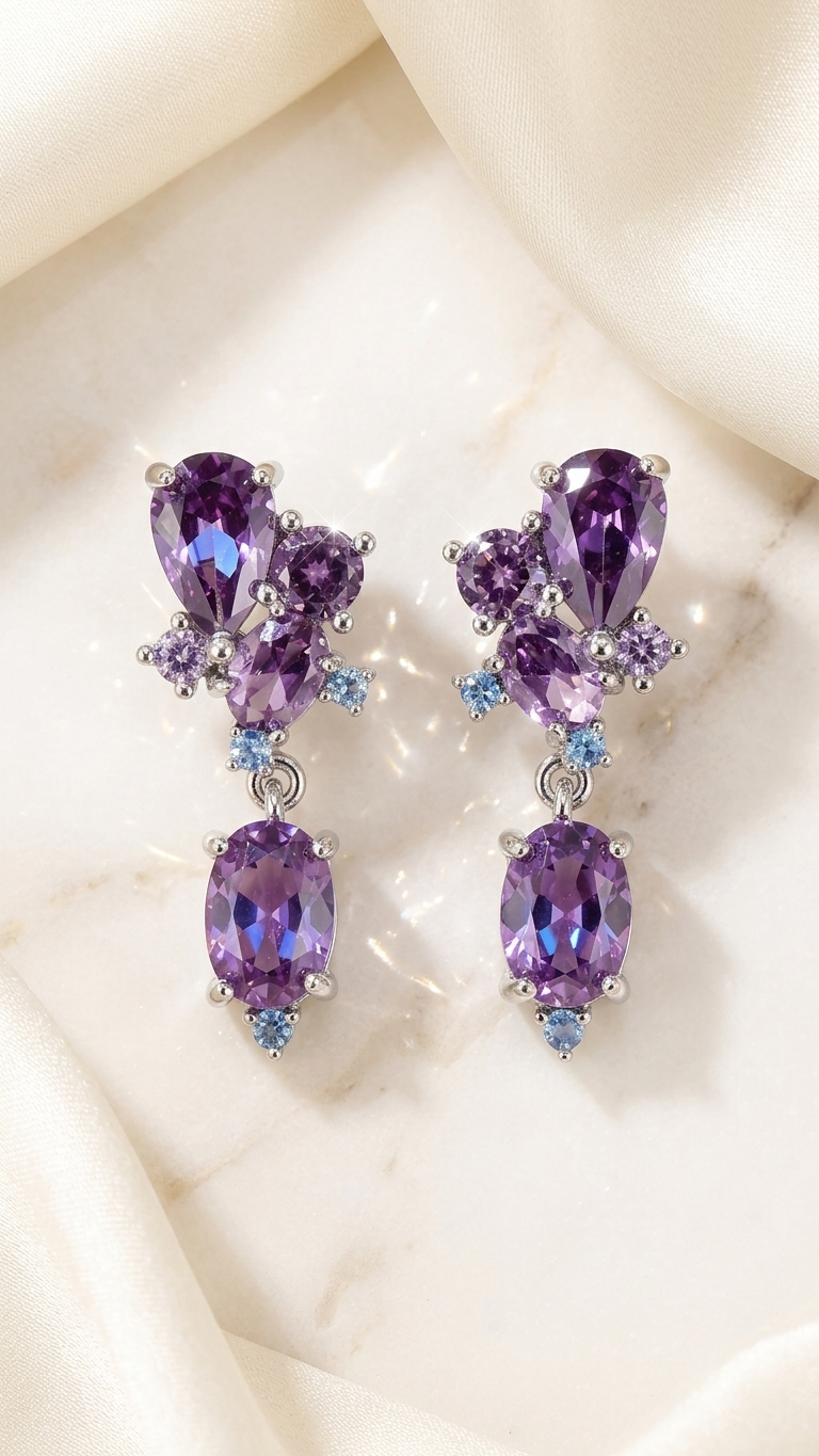 pomelli_photoshoot_image_9_16_0720 (36) Oval Purple Sparkling Earrings - Image 1