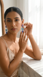Luxurious Blue Gradient Floral Earrings - Image 2