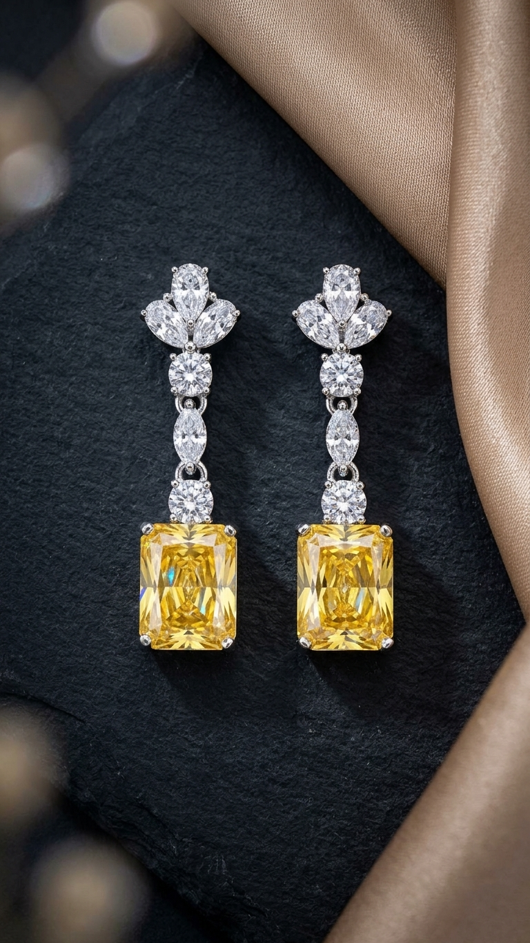 pomelli_photoshoot_image_9_16_0720 (5) Yellow Crystal Drop Earrings - Image 1